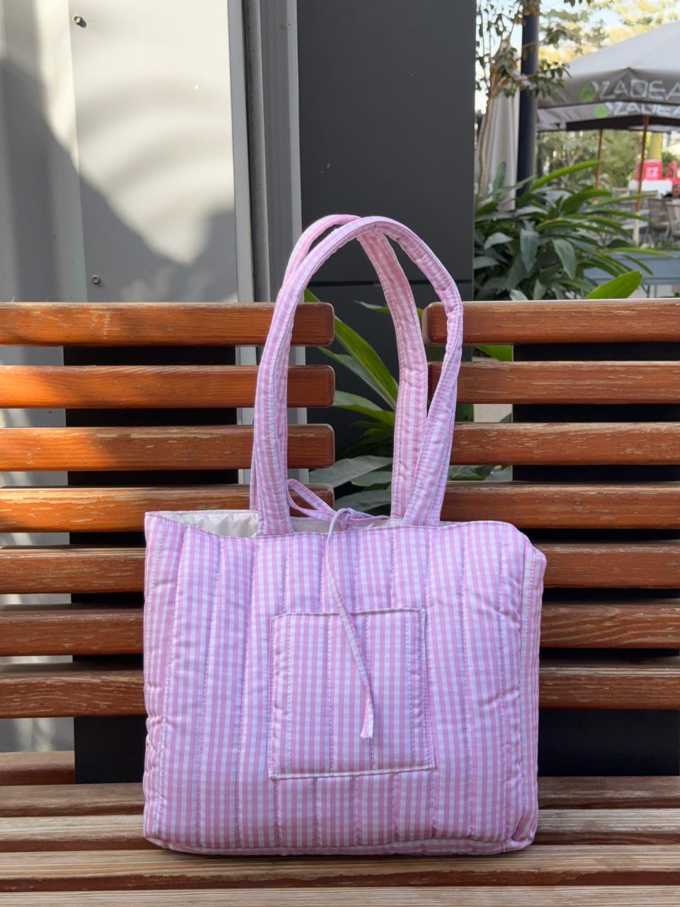 Puff Tote — Pink Gingham