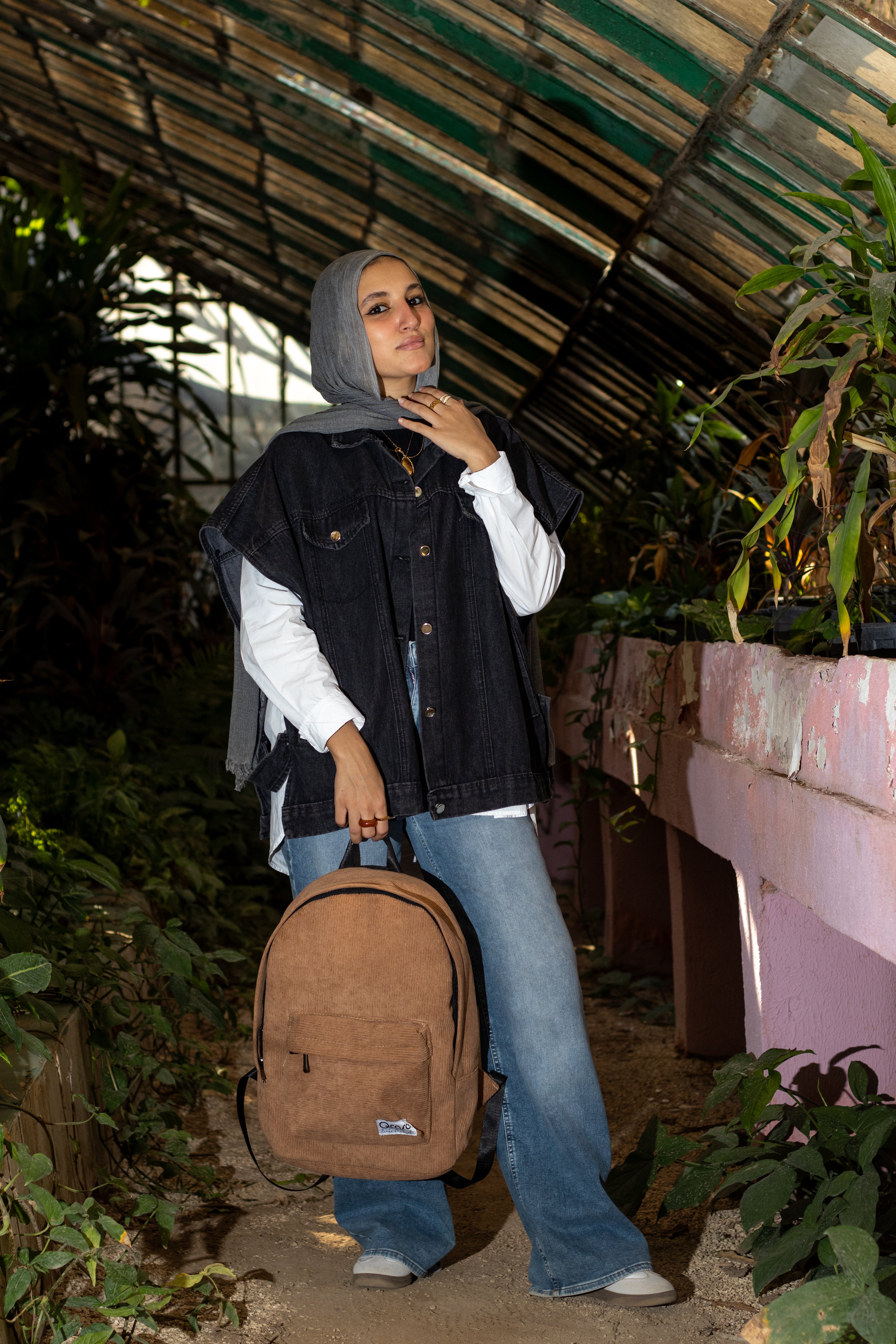 Camel Beige Velvet Backpack