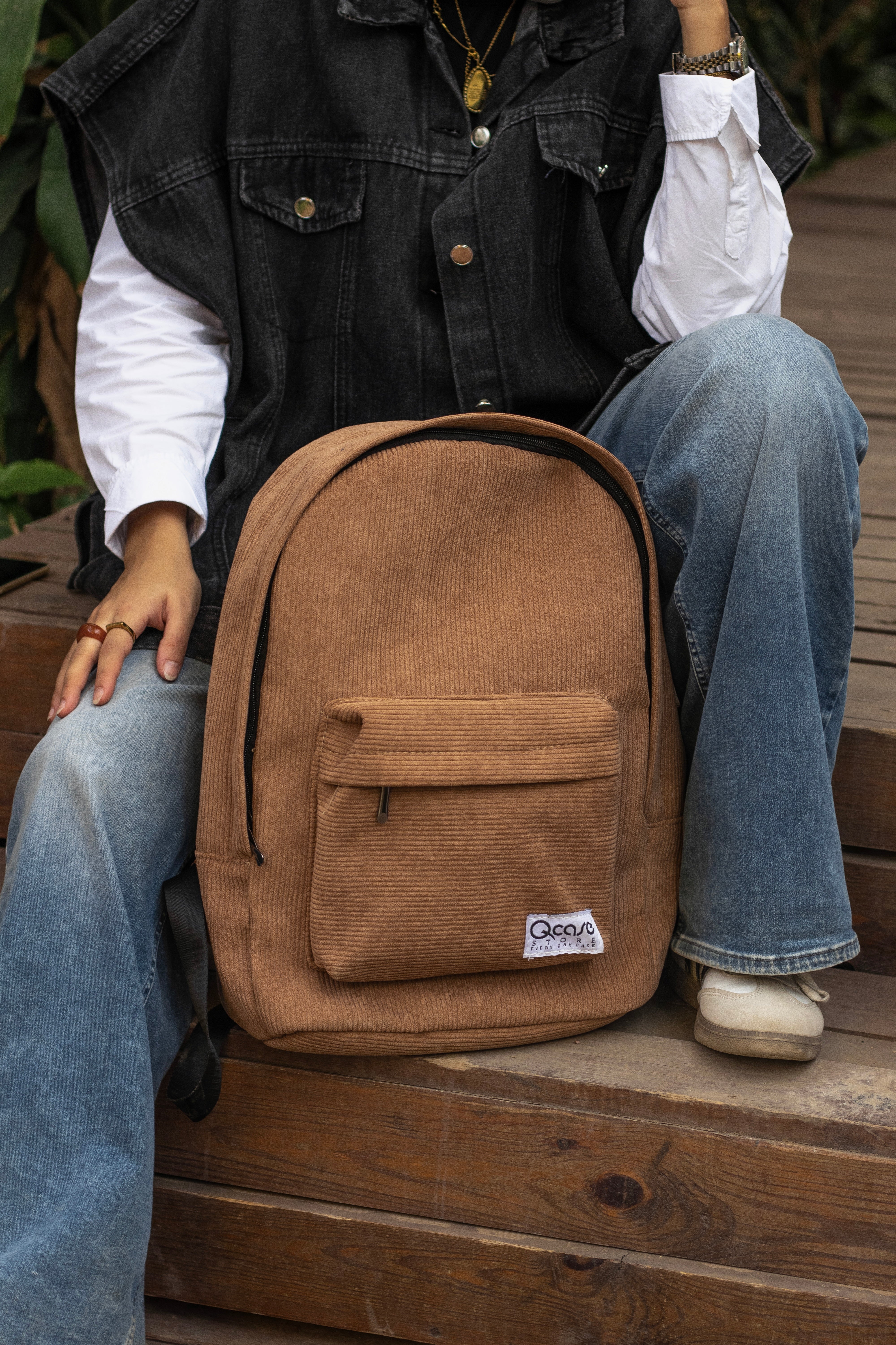 Camel Beige Velvet Backpack