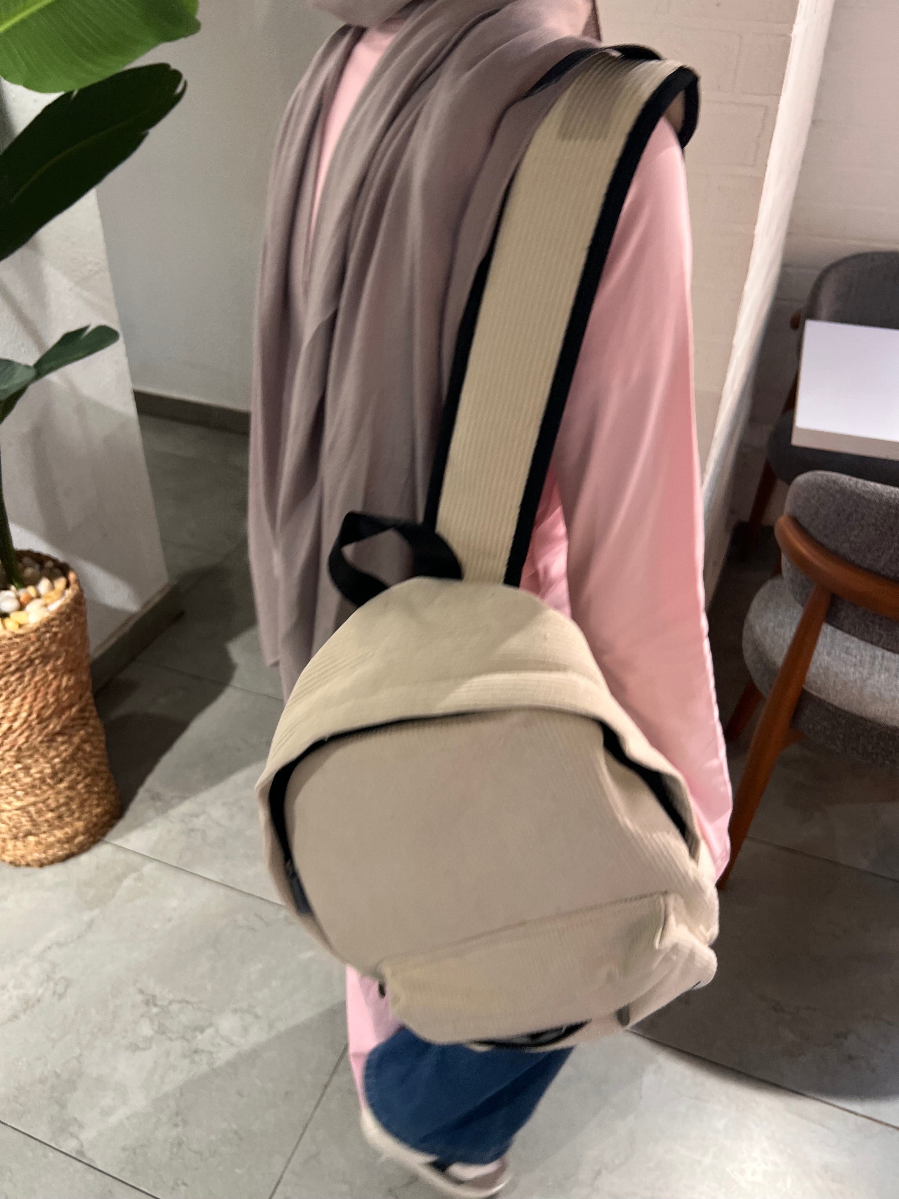 Beige Velvet Backpack