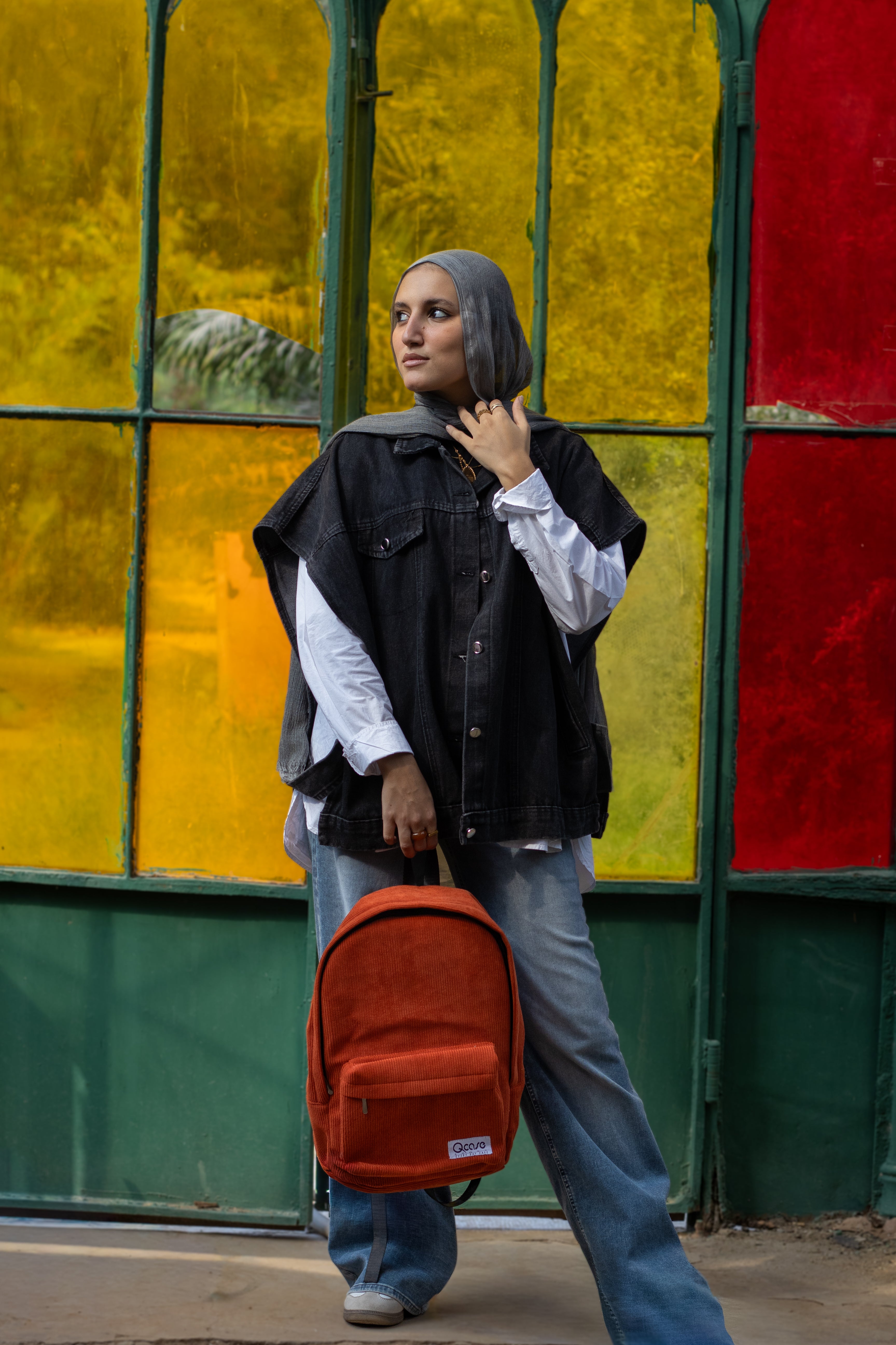 Deep Orange Velvet Backpack