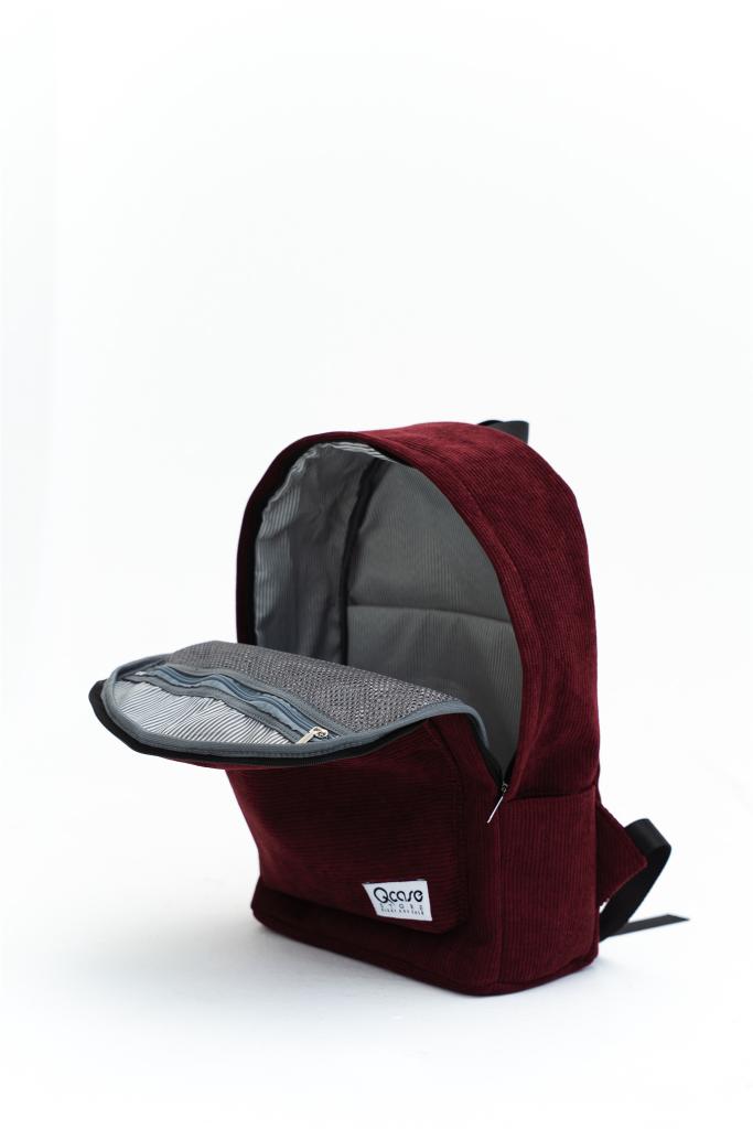 Burgundy Velvet Backpack (with divided pockets)