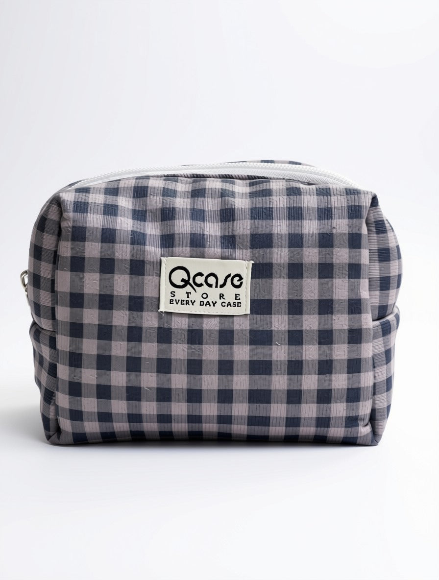 BLue Gingham - slouchy pouch