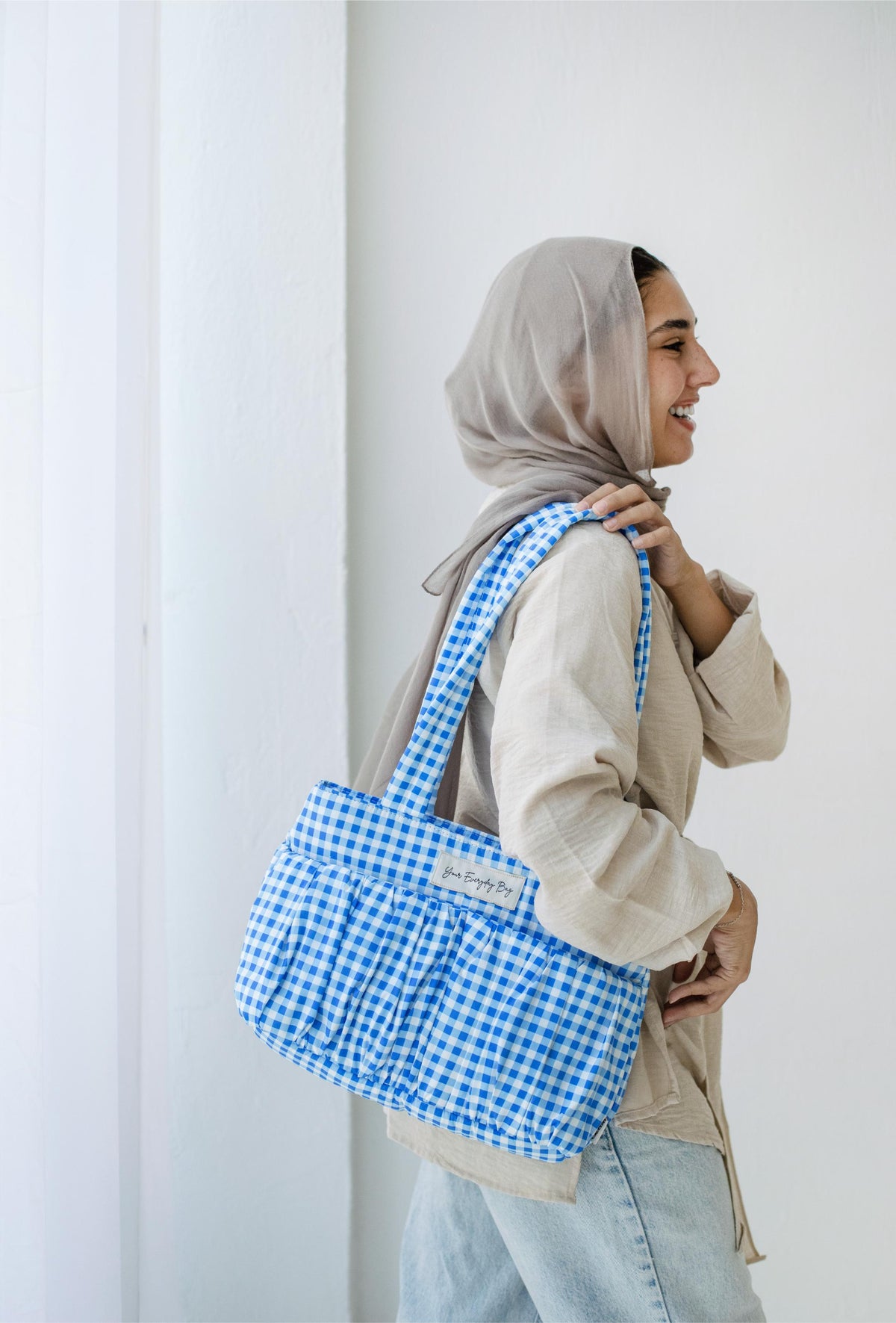 Ruffle Tote — Sky Gingham